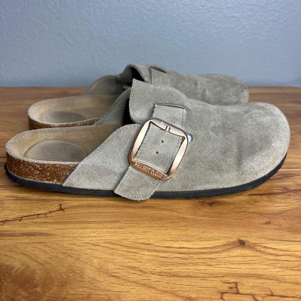 Project Cloud Suede Clogs Womens Sz 11 Beige Tan Memory Foam Boho Slip On Mules